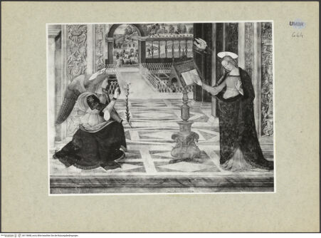Vorderseite von ICCD [https://www.deutsche-digitale-bibliothek.de/content/lizenzen/rv-ez/] Ausmalung der Cappella BaglioniVerkündigung Mariae - Detail: Verkündigung, bh118688_recto. Foto.