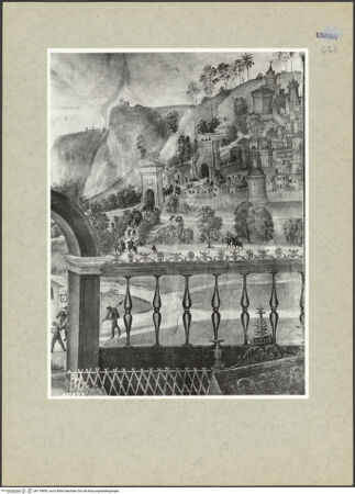 Vorderseite von ICCD [https://www.deutsche-digitale-bibliothek.de/content/lizenzen/rv-ez/] Ausmalung der Cappella BaglioniVerkündigung Mariae - Detail: Landschaft mit Ansicht von Spello, bh118695_recto. Foto.