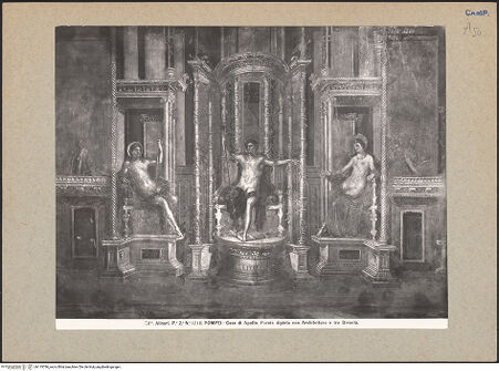 Vorderseite von Alinari [https://www.deutsche-digitale-bibliothek.de/content/lizenzen/rv-ez/] Wanddekoration mit thronendem Apollo - Gesamtansicht, bh119786_recto. Foto.