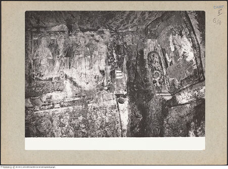 Vorderseite von Frick Art Reference Library [https://www.deutsche-digitale-bibliothek.de/content/lizenzen/rv-ez/] VotivfreskenHeilige und Szene der Silvesterlegende - Detail: Die heiligen Onuphrius, Antonius (?), Kunigunde (?), Eustachius und Sylvester, bh120141_recto. Foto.