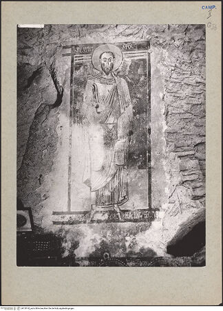 Vorderseite von Frick Art Reference Library [https://www.deutsche-digitale-bibliothek.de/content/lizenzen/rv-ez/] VotivfreskenHeilige und Szene der Silvesterlegende - Detail: Paulus, bh120142_recto. Foto.