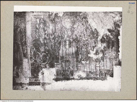 Vorderseite von Frick Art Reference Library [https://www.deutsche-digitale-bibliothek.de/content/lizenzen/rv-ez/] VotivfreskenKreuzigung Christi und Heiligendarstellungen - Detail: Die heiligen Silvester mit Drachen sowie die heiligen Clemens und Caecilia, bh120143_recto. Foto.