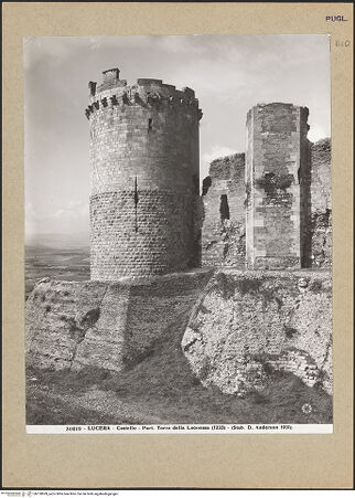 Vorderseite von Alinari [https://www.deutsche-digitale-bibliothek.de/content/lizenzen/rv-ez/] Fortezza AngioinaTorre della Leonessa - Torre della Regina - Ansicht von Nordosten, bh120699_recto. Foto.
