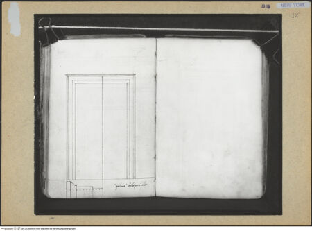 Vorderseite von Mellon? [https://www.deutsche-digitale-bibliothek.de/content/lizenzen/rv-ez/] Codex Mellon (Sketchbook of Menicantonio)Türrahmung - , bh120738_recto. Foto.