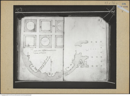Vorderseite von Mellon? [https://www.deutsche-digitale-bibliothek.de/content/lizenzen/rv-ez/] Codex Mellon (Sketchbook of Menicantonio)Fußboden des Pantheons und Grundriss des Pantheons und seiner Vorhalle - , bh120754_recto. Foto.
