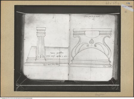 Vorderseite von Mellon? [https://www.deutsche-digitale-bibliothek.de/content/lizenzen/rv-ez/] Codex Mellon (Sketchbook of Menicantonio)Seitenansicht und Frontansicht eines Porphyrsarkophags in Santa Maria Maggiore - , bh120762_recto. Foto.