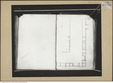 Vorderseite von Mellon? [https://www.deutsche-digitale-bibliothek.de/content/lizenzen/rv-ez/] Codex Mellon (Sketchbook of Menicantonio)Rekonstruierter Grundriss der Diocletiansthermen (Ausschnitt) - , bh120767_recto. Foto.