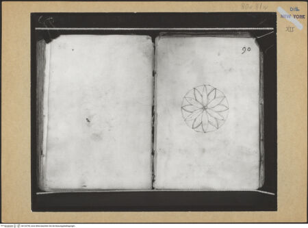 Vorderseite von Mellon? [https://www.deutsche-digitale-bibliothek.de/content/lizenzen/rv-ez/] Codex Mellon (Sketchbook of Menicantonio)Recto: Rosette - , bh120795_recto. Foto.