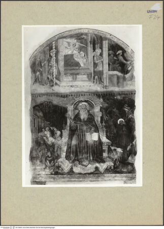 Vorderseite von ICCD [https://www.deutsche-digitale-bibliothek.de/content/lizenzen/rv-ez/] Thronender heiliger Antonius Abbas, umgeben von Szenen aus seinem Leben - Gesamtansicht, bh120843_recto. Foto.