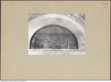 Vorderseite von Bibliotheca Hertziana [https://www.deutsche-digitale-bibliothek.de/content/lizenzen/rv-fz/] Madonna zwischen dem heiligen Petrus und einem Bischof - Gesamtansicht, bh121266_recto. Foto.