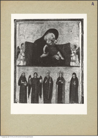 Vorderseite von Villani [https://www.deutsche-digitale-bibliothek.de/content/lizenzen/rv-ez/] Madonna Pelagonitissa mit Engeln; die heilige Franziskus, Michael, Augustinus, Katharina und Klara - Gesamtansicht, bh123182_recto. Foto: Villani.