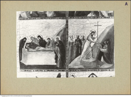 Vorderseite von Villani [https://www.deutsche-digitale-bibliothek.de/content/lizenzen/rv-ez/] Teil eines Diptychons (Szenen aus dem Leben Christi: die Geburt Christi, die Kreuzigung, die Trauer um Christus, die Aufbrechung der Vorhölle, die Auferstehung Christi und die drei Marien am Grab, das Jüngste Gericht) - Detail: die Trauer um Christus, die Aufbrechung der Vorhölle, bh123281_recto. Foto: Villani.