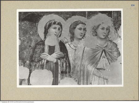 Vorderseite von Fotofast, Bologna [https://www.deutsche-digitale-bibliothek.de/content/lizenzen/rv-ez/] Jüngstes Gericht - Detail: Maria und zwei Engel (während im Palazzo dell'Arengo), bh124237_recto. Foto.