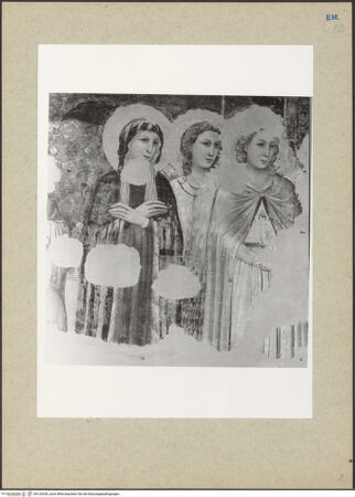 Vorderseite von Fotofast, Bologna [https://www.deutsche-digitale-bibliothek.de/content/lizenzen/rv-ez/] Jüngstes Gericht - Detail: Maria und zwei Engel (während im Palazzo dell'Arengo), bh124238_recto. Foto.