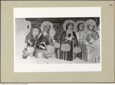 Vorderseite von Fotofast, Bologna [https://www.deutsche-digitale-bibliothek.de/content/lizenzen/rv-ez/] Jüngstes Gericht - Detail: Petrus, Maria und Engel (während im Palazzo dell'Arengo), bh124240_recto. Foto.