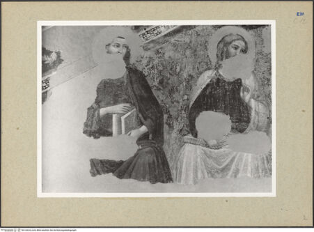 Vorderseite von Fotofast, Bologna [https://www.deutsche-digitale-bibliothek.de/content/lizenzen/rv-ez/] Jüngstes Gericht - Detail: zwei Apostel links (während im Palazzo dell'Arengo), bh124244_recto. Foto.