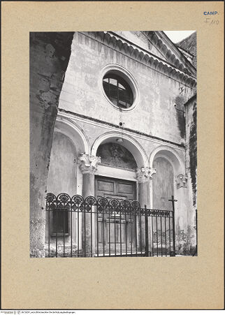 Vorderseite von Bibliotheca Hertziana [https://www.deutsche-digitale-bibliothek.de/content/lizenzen/rv-fz/] San Michele a Corte - Seitenansicht, bh124291_recto. Foto.