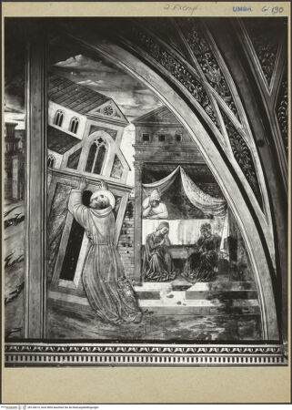 Vorderseite von ICCD [https://www.deutsche-digitale-bibliothek.de/content/lizenzen/rv-ez/] Szenen aus dem Leben der Heiligen Franziskus und Bernhard von SienaVertreibung der Teufel aus Arezzo; Papst Innozenz III. träumt von der einstürzenden Lateransbasilika - Rechte Hälfte: Papst Innozenz III. träumt von der einstürzenden Lateransbasilika, bh126614_recto. Foto (digital).