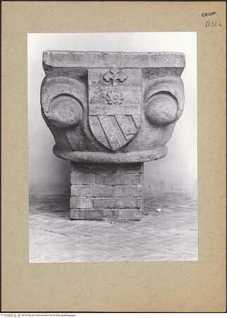 Vorderseite von Bibliotheca Hertziana [https://www.deutsche-digitale-bibliothek.de/content/lizenzen/rv-fz/] Kapitell mit Wappen - Frontalansicht, bh128740_recto. Foto.