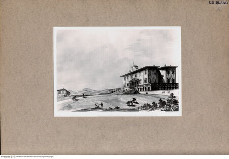 Vorderseite von  [http://creativecommons.org/publicdomain/mark/1.0/] Veduta del Poggio a Caiano (S. 111 aus F. Fontani, Viaggio pittorico della Toscana, Tomo 1, Firenze 1801) - , bh130325. Foto.