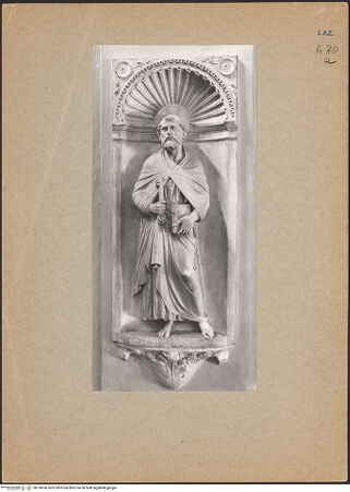 Vorderseite von Getty Research Institute [https://www.deutsche-digitale-bibliothek.de/content/lizenzen/rv-ez/] Ausstattung der Cappella SimoncelliZwei ApostelfigurenHeiliger Petrus - , bh130530_recto. Foto: Hutzel, Max.