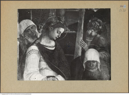 Vorderseite von ICCD [https://www.deutsche-digitale-bibliothek.de/content/lizenzen/rv-ez/] KreuzabnahmealtarKreuzabnahme - Detail: Figurengruppe links, bh132403_recto. Foto.