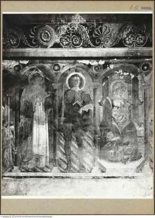 Vorderseite von ICCD [https://www.deutsche-digitale-bibliothek.de/content/lizenzen/rv-ez/] AusmalungHeiliger Sebastian, thronende Madonna lactans, die heiligen Georg und Petrus Martyr, Madonna von Loreto und heiliger Mönch - Detail: Madonna lactans und die heiligen Georg und Petrus Martyr, bh132748_recto. Foto.