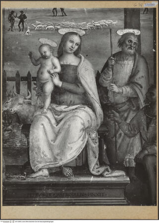 Vorderseite von ICCD [https://www.deutsche-digitale-bibliothek.de/content/lizenzen/rv-ez/] Kapellendekoration mit Anbetung des Kindes und ApostelnAnbetung des Kindes - Detail: Maria mit dem Christuskind und Joseph, bh132803_recto. Foto.