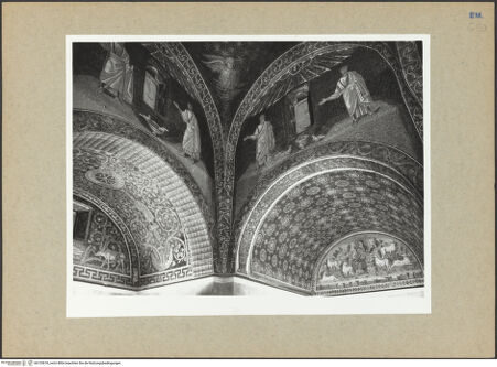 Vorderseite von Villani [https://www.deutsche-digitale-bibliothek.de/content/lizenzen/rv-ez/] Mosaikzyklus mit dem apokalyptischen Triumph des Kreuzes, den Aposteln, dem Heiligen Laurentius und dem Guten HirtenKuppelmosaik mit apokalyptischen Wesen - Nordwestliches Pendentif (der Engel), bh133618_recto. Foto: Villani.