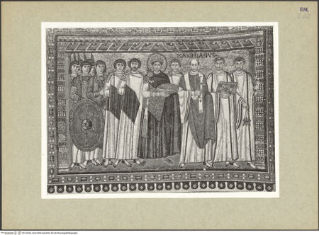 Vorderseite von Villani [https://www.deutsche-digitale-bibliothek.de/content/lizenzen/rv-ez/] Dekoration des PresbyteriumsChristus als Kosmokrator zwischen Engeln, dem heiligen Vitalis und Bischof Ecclesius; Die Opferung von Kaiser Justinian; Die Opferung der Kaiserin TeodoraDie Opferung von Kaiser Justinian, umgeben von seinem Hofstaat und Bischof Maximianus - Gesamtansicht, bh133624_recto. Foto.