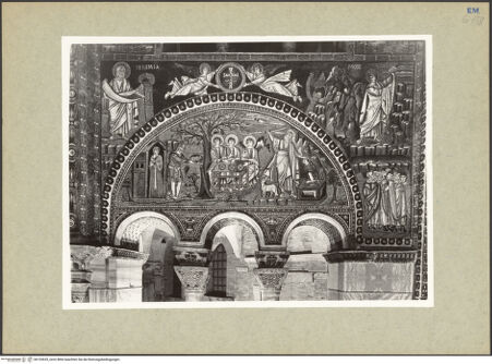 Vorderseite von Villani [https://www.deutsche-digitale-bibliothek.de/content/lizenzen/rv-ez/] Dekoration des PresbyteriumsDie Evangelisten Johannes und Lukas, Jeremia, Szenen aus dem Leben von Moses und AbrahamJeremia; Moses erhält das Gesetz von Gott; das Volk Israel, während Moses das Gesetz erhält; der Besuch der drei Engel bei Abraham; das Isaaksopfer - Gesamtansicht, bh133635_recto. Foto.