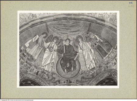 Vorderseite von Villani [https://www.deutsche-digitale-bibliothek.de/content/lizenzen/rv-ez/] Dekoration des PresbyteriumsChristus als Kosmokrator zwischen Engeln, dem heiligen Vitalis und Bischof Ecclesius; Die Opferung von Kaiser Justinian; Die Opferung der Kaiserin TeodoraChristus als Kosmokrator zwischen Engeln, dem heiligen Vitalis und Bischof Ecclesius - Gesamtansicht, bh133636_recto. Foto.