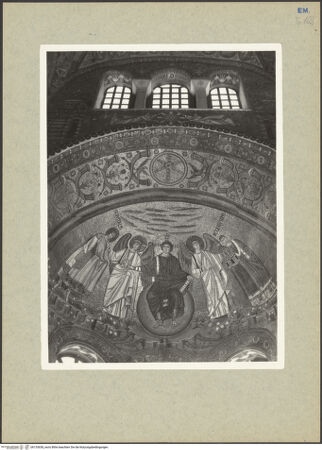 Vorderseite von Villani [https://www.deutsche-digitale-bibliothek.de/content/lizenzen/rv-ez/] Dekoration des PresbyteriumsChristus als Kosmokrator zwischen Engeln, dem heiligen Vitalis und Bischof Ecclesius; Die Opferung von Kaiser Justinian; Die Opferung der Kaiserin TeodoraChristus als Kosmokrator zwischen Engeln, dem heiligen Vitalis und Bischof Ecclesius - Gesamtansicht mit Bogen, bh133638_recto. Foto.