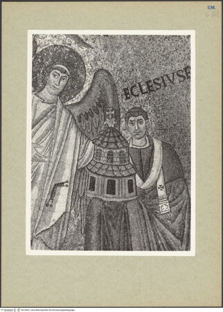 Vorderseite von Villani [https://www.deutsche-digitale-bibliothek.de/content/lizenzen/rv-ez/] Dekoration des PresbyteriumsChristus als Kosmokrator zwischen Engeln, dem heiligen Vitalis und Bischof Ecclesius; Die Opferung von Kaiser Justinian; Die Opferung der Kaiserin TeodoraChristus als Kosmokrator zwischen Engeln, dem heiligen Vitalis und Bischof Ecclesius - Detail, Engel und Bischof Ecclesius, bh133641_recto. Foto.