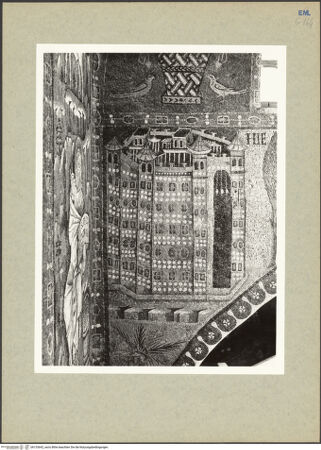 Vorderseite von Villani [https://www.deutsche-digitale-bibliothek.de/content/lizenzen/rv-ez/] Dekoration des PresbyteriumsAus Körben sprießende Reben, umgeben von Vögeln; Engel, die Chrismon unterstützen, zwischen den Städten Jerusalem und Bethlehem - Himmlisches Jerusalem, bh133642_recto. Foto.