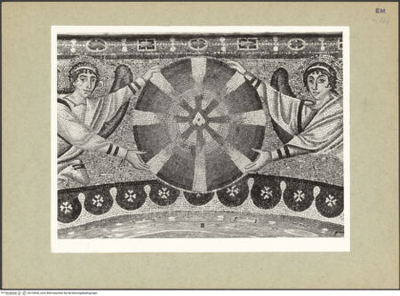 Vorderseite von Villani [https://www.deutsche-digitale-bibliothek.de/content/lizenzen/rv-ez/] Dekoration des PresbyteriumsAus Körben sprießende Reben, umgeben von Vögeln; Engel, die Chrismon unterstützen, zwischen den Städten Jerusalem und Bethlehem - Engel, die Chrismon unterstützen, bh133655_recto. Foto.