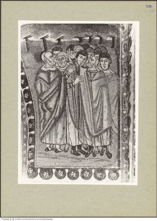 Vorderseite von Villani [https://www.deutsche-digitale-bibliothek.de/content/lizenzen/rv-ez/] Dekoration des PresbyteriumsDie Evangelisten Johannes und Lukas, Jeremia, Szenen aus dem Leben von Moses und AbrahamJeremia; Moses erhält das Gesetz von Gott; das Volk Israel, während Moses das Gesetz erhält; der Besuch der drei Engel bei Abraham; das Isaaksopfer - Detail, das Volk Israel, während Moses das Gesetz erhält, bh133658_recto. Foto.