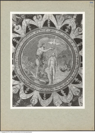 Vorderseite von Villani [https://www.deutsche-digitale-bibliothek.de/content/lizenzen/rv-ez/] Mosaikdekoration der Kuppel, der Pendentifs und der SockelzoneOculuszone: Taufe Christi - Gesamtansicht, bh133682_recto. Foto: Villani.