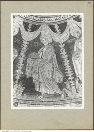 Vorderseite von Villani [https://www.deutsche-digitale-bibliothek.de/content/lizenzen/rv-ez/] Mosaikdekoration der Kuppel, der Pendentifs und der SockelzoneMittleres Register: Apostel mit Kronen - Petrus, bh133694_recto. Foto: Villani.