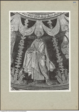 Vorderseite von Villani [https://www.deutsche-digitale-bibliothek.de/content/lizenzen/rv-ez/] Mosaikdekoration der Kuppel, der Pendentifs und der SockelzoneMittleres Register: Apostel mit Kronen - Andreas, bh133699_recto. Foto: Villani.