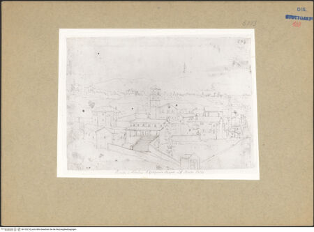 Vorderseite von Staatsgalerie Stuttgart [https://www.deutsche-digitale-bibliothek.de/content/lizenzen/rv-ez/] Kloster San Gregorio Magno und Monte Celio in Rom - , bh135218_recto. Foto.