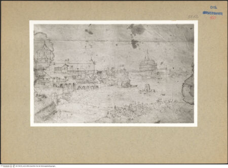 Vorderseite von Staatsgalerie Stuttgart [https://www.deutsche-digitale-bibliothek.de/content/lizenzen/rv-ez/] Ospedale di S. Spirito und Engelsburg in Rom - , bh135225_recto. Foto.