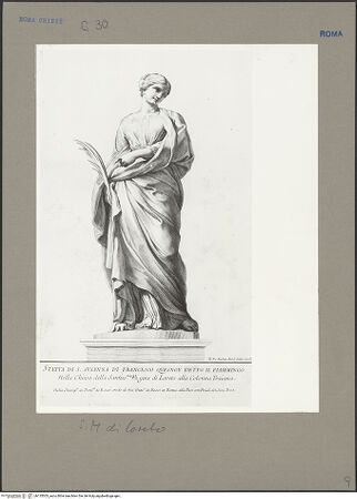 Vorderseite von Bibliotheca Hertziana [https://rightsstatements.org/page/CNE/1.0/] Raccolta di statue antiche e moderne / data in luce sotto i gloriosi auspicj di N.S. Papa Clemente XI. da Domenico de Rossi. Illustrata colle sposizioni a ciascheduna immagine di Paolo Alessandro Maffei Roma : Stamperia alla Pace Domenico de Rossi, 1704.Skulptur der Märtyerheiligen Susanna, Rom, Santa Maria di Loreto (Tafel CLXI) - , bh135303_recto. Foto.