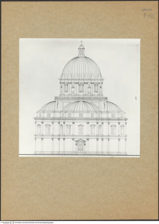 Vorderseite von Bibliotheca Hertziana [https://www.deutsche-digitale-bibliothek.de/content/lizenzen/rv-fz/] Santa Maria della Consolazione - Aufriss Südseite, bh135823_recto. Foto.