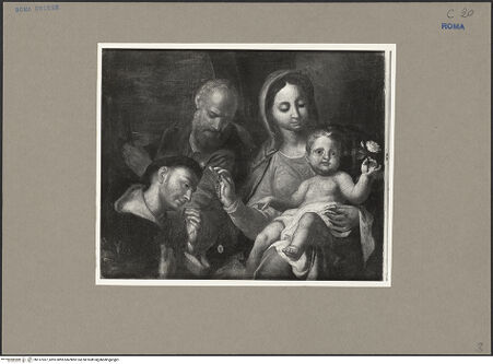 Vorderseite von ICCD [https://www.deutsche-digitale-bibliothek.de/content/lizenzen/rv-ez/] Die heilige Familie und der heilige Dominikus - Gesamtansicht, bh137367_recto. Foto.