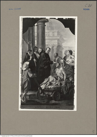 Vorderseite von ICCD [https://www.deutsche-digitale-bibliothek.de/content/lizenzen/rv-ez/] Krankenheilung durch den heiligen Maurus - Gesamtansicht, bh137369_recto. Foto.