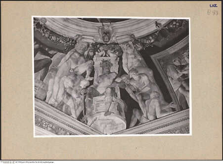 Vorderseite von ICCD [https://www.deutsche-digitale-bibliothek.de/content/lizenzen/rv-ez/] Allegorie der Felicità Eterna, throndende Tugenden und vier Szenen aus dem Alten TestamentPersonifikation der Weltverachtung - , bh137845_recto. Foto.