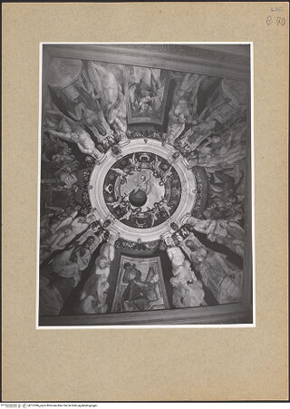 Vorderseite von ICCD [https://www.deutsche-digitale-bibliothek.de/content/lizenzen/rv-ez/] Allegorie der Felicità Eterna, throndende Tugenden und vier Szenen aus dem Alten Testament - Gesamtansicht, bh137846_recto. Foto.