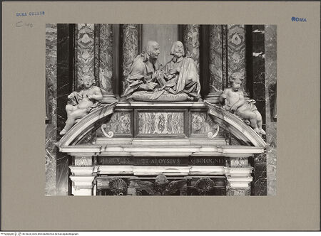 Vorderseite von Sopr. Mon. Laz. [https://www.deutsche-digitale-bibliothek.de/content/lizenzen/rv-ez/] Grabmal des Ercole und des Luigi Bolognetti - Frontalansicht: Giebel und Büsten, bh138330_recto. Foto.