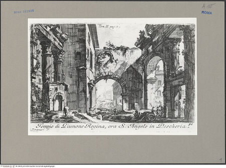 Vorderseite von Bibliotheca Hertziana [https://www.deutsche-digitale-bibliothek.de/content/lizenzen/rv-fz/] Accurata e succinta descrizione topografica delle antichità di Roma (2. Ausgabe)Taf. 91: Sant'Angelo in Pescheria - , bh138909_recto. Foto.